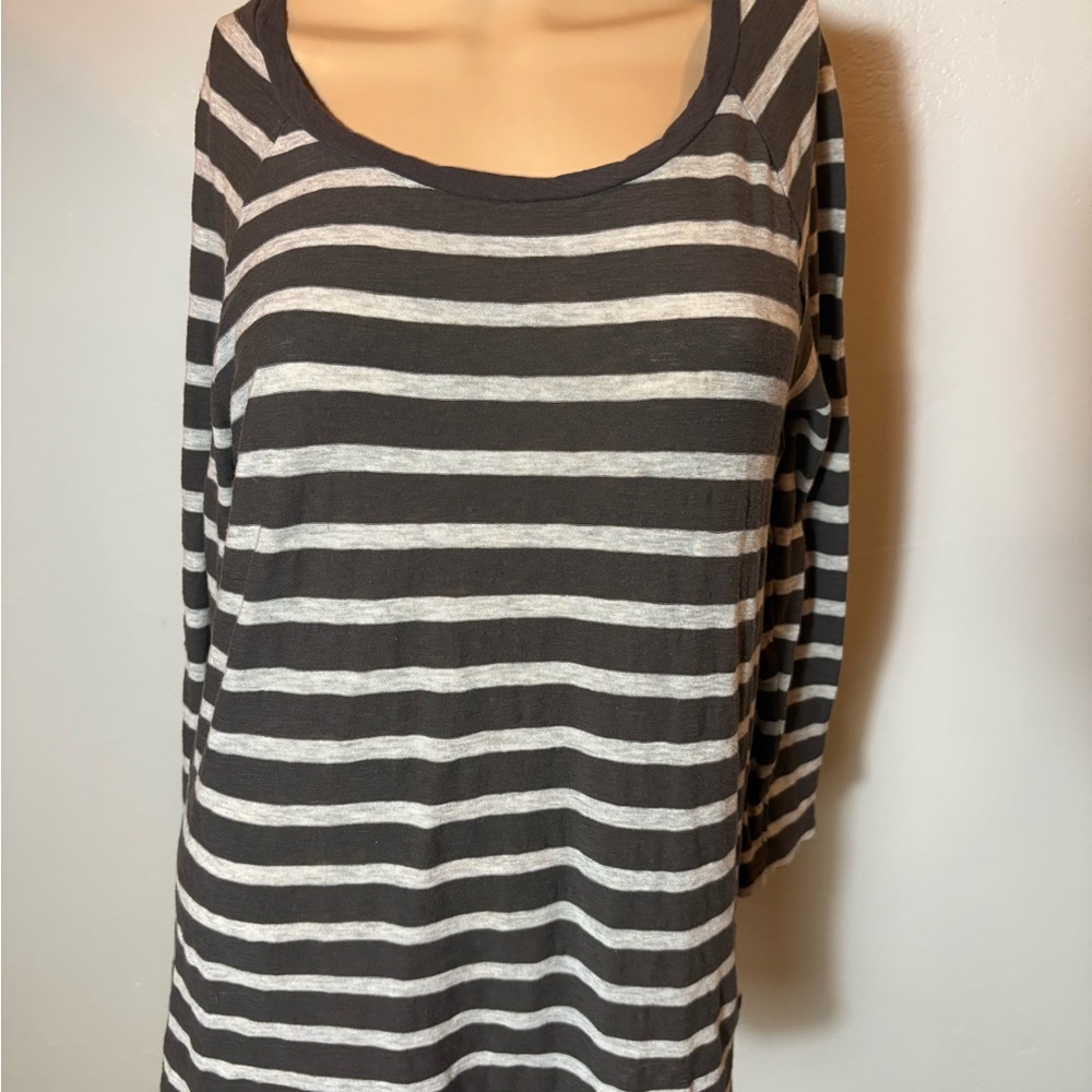 James Perse Striped Gray Women's 3/4 Sleeve Top Size Medium